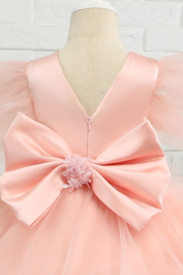 Pink High-low Tulle Flower Girl Dress with Bow For Cheap