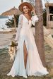 Ivory Lace Chiffon Trumpet Sleeve Boho Wedding Dress Fashion