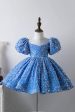 Blue A Line Puff Sleeves Sequins Girls Dresses Supply