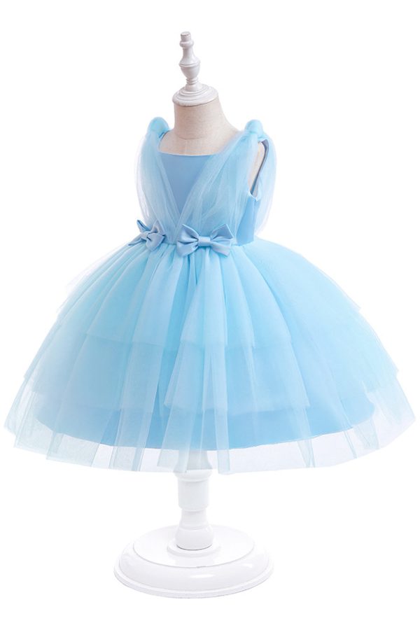 Blue Tulle Girl Party Dress with Bows For Discount