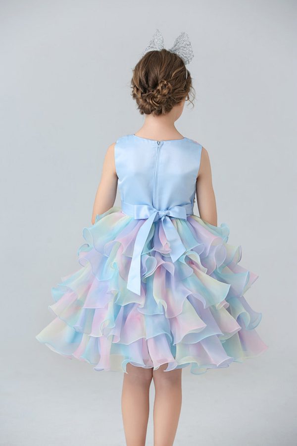 Blue Tulle Tiered Girls  Dress with Bows Fashion