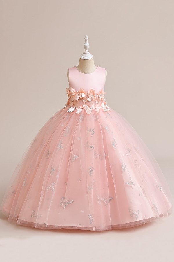 Pink Tulle Sleeveless Girl Dress with Appliques Hot on Sale