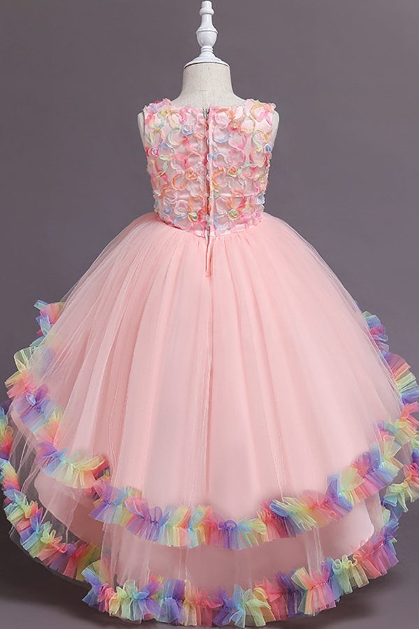 Pink High Low Boat Neck Flower Girl Dress Hot on Sale