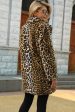 Brown Notched Lapel Leopard Midi Faux Fur Coat on Sale