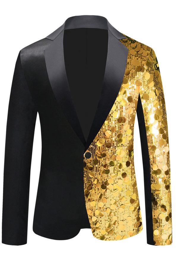 Sparkly Black Sequins Notched Lapel Men s Blazer Hot on Sale