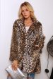 Brown Leopard Printed Notched Lapel Long Faux Fur Women Coat For Sale