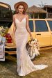 Ivory and Champagne Spaghetti Straps Mermaid Lace Beach Wedding Dress With Sweep Train Hot on Sale