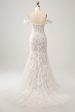 White Mermaid Off the Shoulder Sweep Train Wedding Dress with Applique Lace Fashion