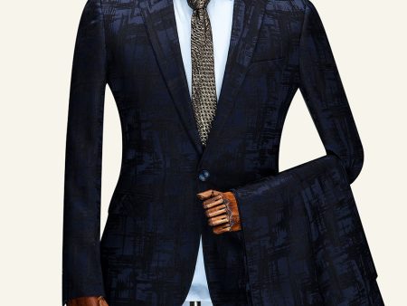 Dark Blue Notched Lapel 2-Piece Men s Suit Discount