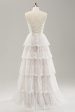 White A Line Spaghetti Straps Tiered Lace Wedding Dress with Lace Up Back Discount