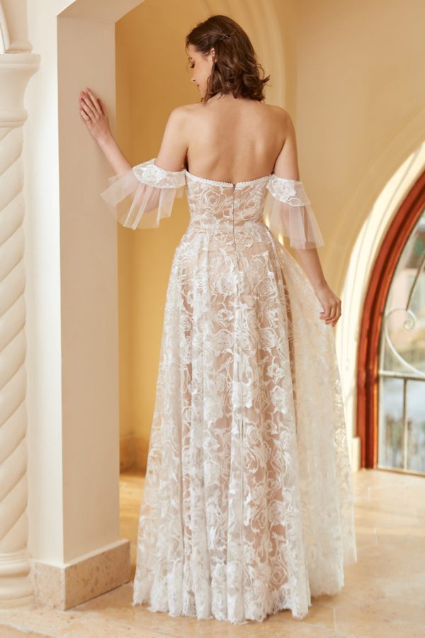 Gorgeous A Line Off the Shoulder White Lace Wedding Dress Online Hot Sale