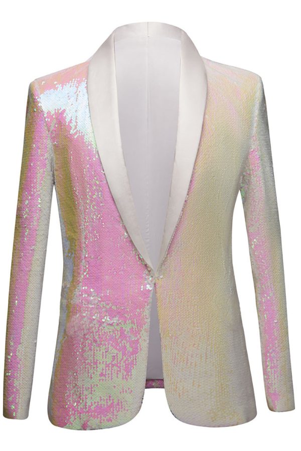 White Sequins One Button Men s Blazer For Sale