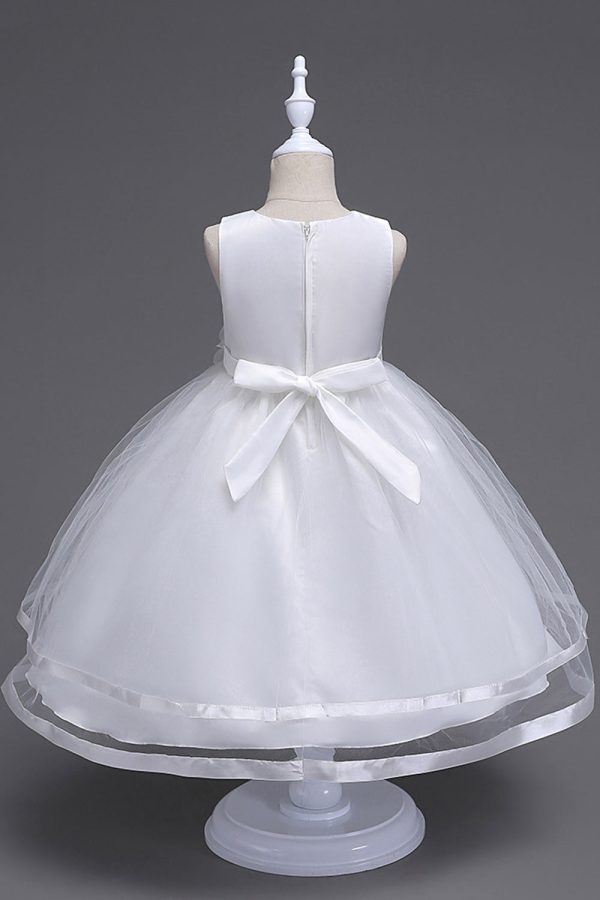 Boat Neck Tulle White Girls Dresses with Bow For Cheap