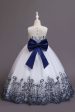 Navy Sleeveless A Line Embroidery Girls  Dress For Discount