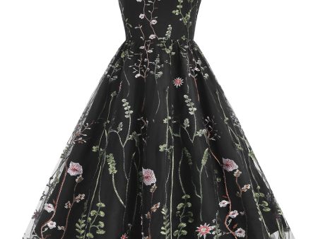 A Line Black 1950s Dress with Embroidery Cheap