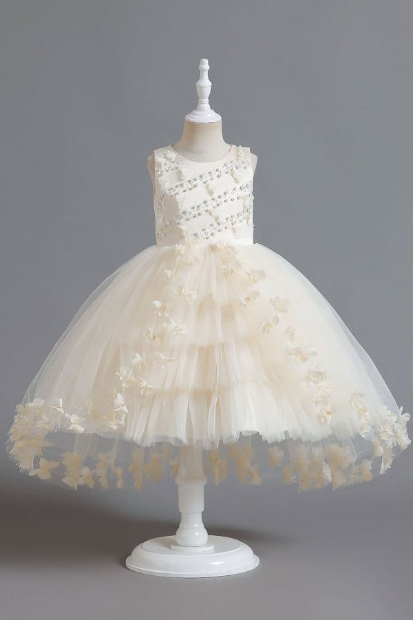 Champagne Beading High Low Butterfly Girls Dresses Online Hot Sale