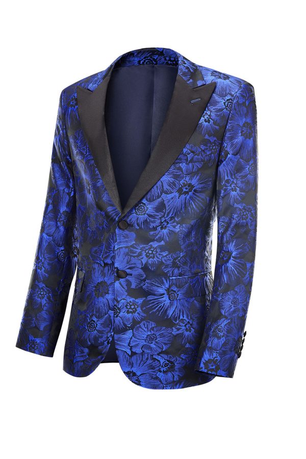 Peak Lapel Jacquard Royal Blue Single Breasted Men s Prom Blazer Sale