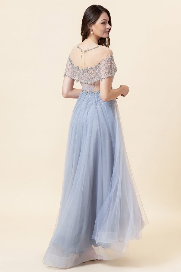 Sparkly Grey Beaded Long Tulle Evening Dress Sale