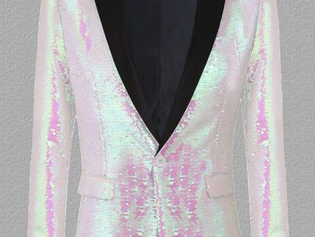 Sparkly White Sequins Peak Lapel Men s Prom Blazer Fashion