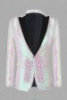 Sparkly White Sequins Peak Lapel Men s Prom Blazer Fashion