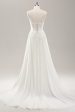 White Spaghetti Straps Satin Sweep Train Wedding Dress with Slit Discount