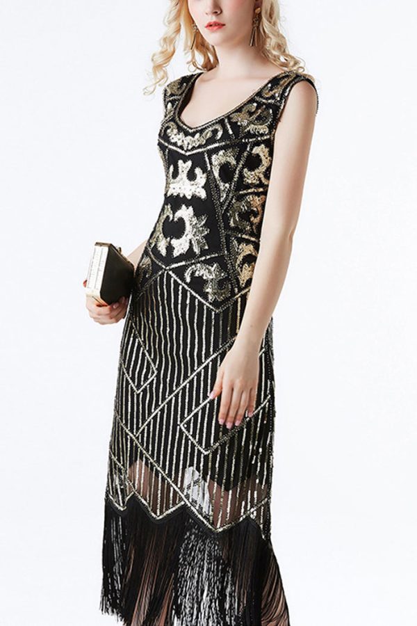 1920s Black Sequins Flapper Tea-Length Dress Online