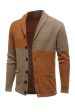 Brown Patchwork Shawl Collar Long Sleeves Men s Cardigan Sweater Online Sale