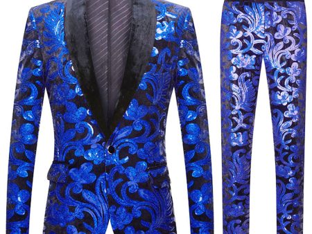 Royal Blue Sequins Men s 2 Pieces Suits Online now