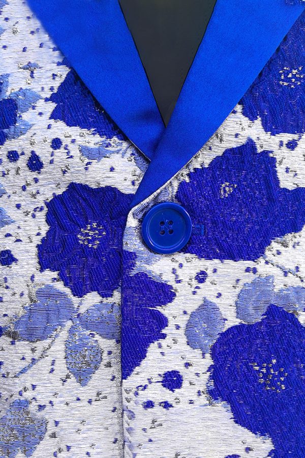 Royal Blue Shawl Lapel Jacquard Men s Prom Blazer Fashion