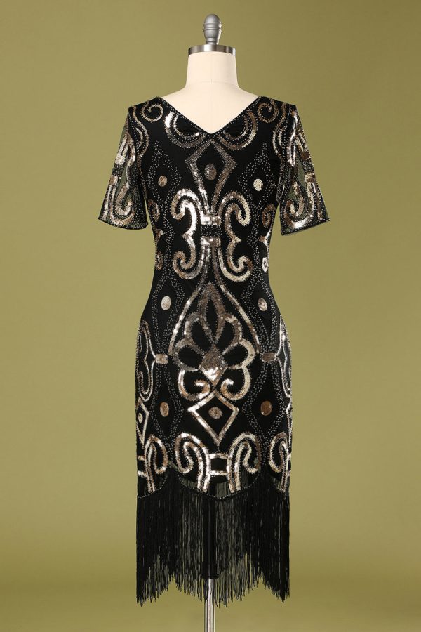 1920s Black Sequins Flapper Dress For Sale