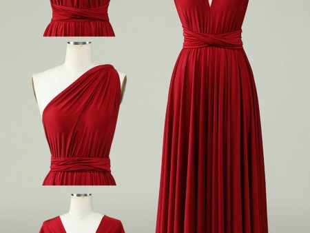 A-Line Halter Burgundy Long Bridesmaid Dress Sale