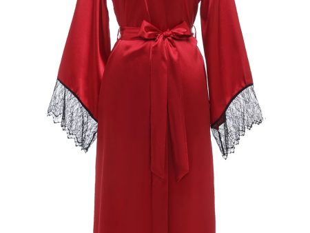 Dark Red Bridesamaid Robe With Lace For Discount