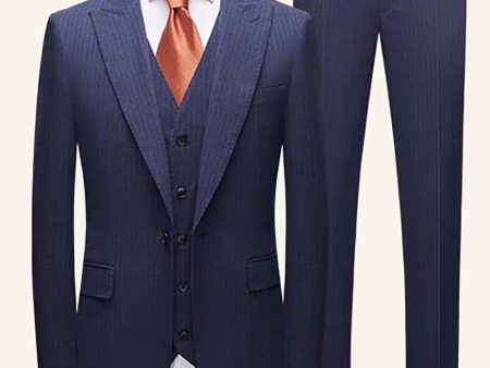 Dark Blue Pinstriped 3 Piece Men Wedding Suits Online Hot Sale