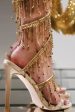 Golden Sparkly Strappy High Heeled Sandals With Tassel Hot on Sale