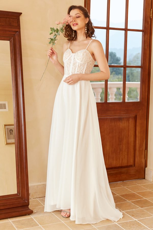 Beautiful A Line Spaghetti Straps White Wedding Dress with Appliques Hot on Sale