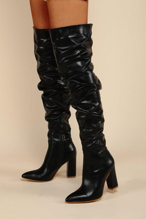 Black Chunky High-Heeled High Boots Hot on Sale