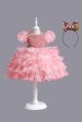 Puff Sleeves Pink Sequined Girls Dresses With Bow For Sale