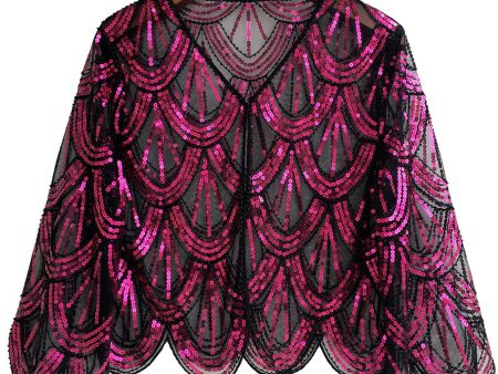 Sequined Black Fuchsia 1920s Cape For Cheap