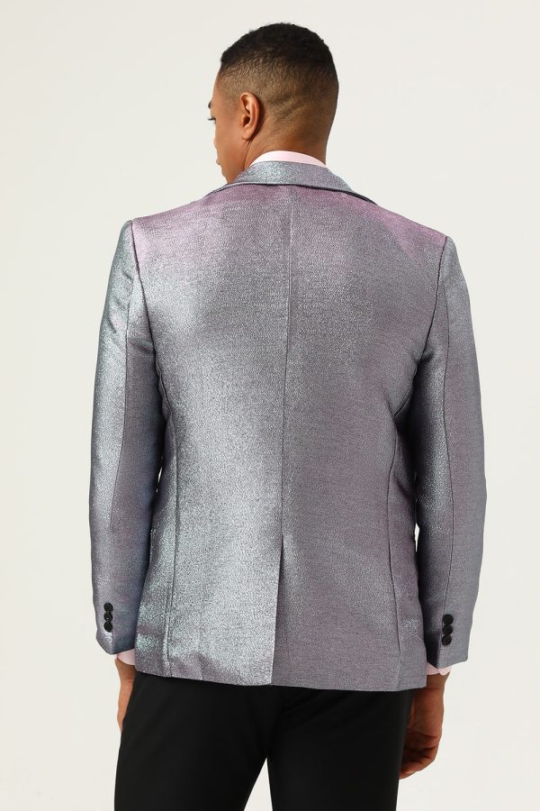 Glitter Grey Peak Lapel Men s Prom Blazer For Discount