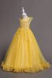 Tulle Boat Neck Yellow Girls Dresses with Appliques Sale