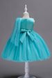 Blue A Line Bowknot Girls Party Dresses With 3D Flowers Online Hot Sale