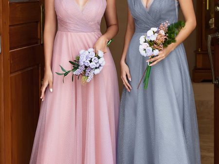 A Line Spaghetti Straps Grey Pink Bridesmaid Dress For Cheap