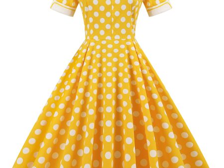 Yellow Polka Dots Spring 1950s Dress Online Hot Sale