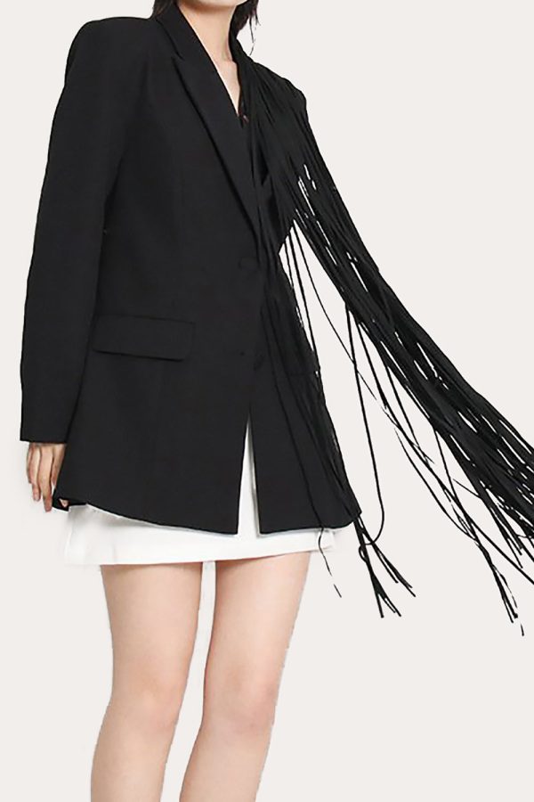 Black Fringed Peak Lapel Prom Women Blazer For Sale