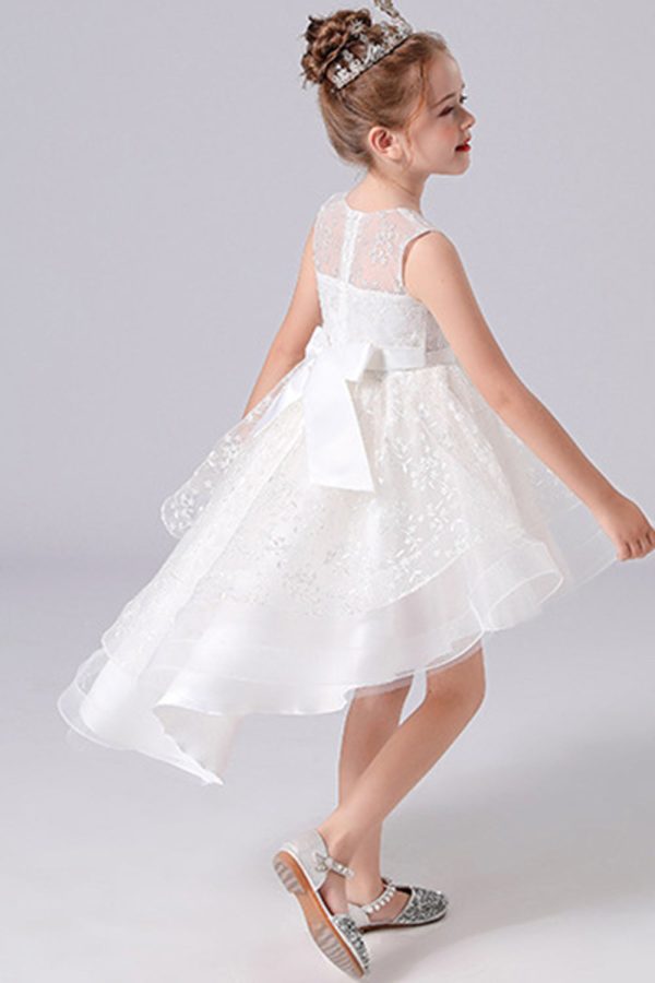 White High-low Flower Girl Dress with Bow Discount