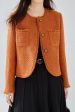 Orange Tweed Shawl Lapel Button Cropped Women Coat Supply