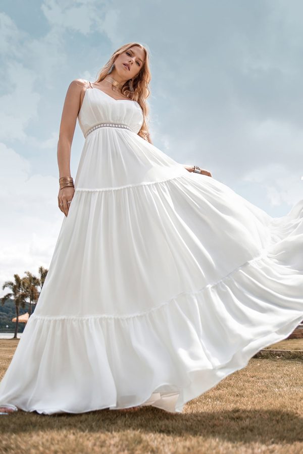 A-Line Simple Long Beach Simple Wedding Dress For Sale