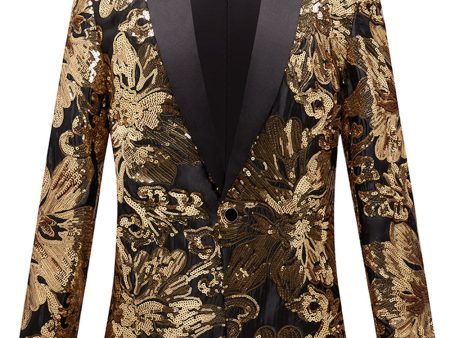 Golden Flower Shaped Sequins Men s Blazer Cheap