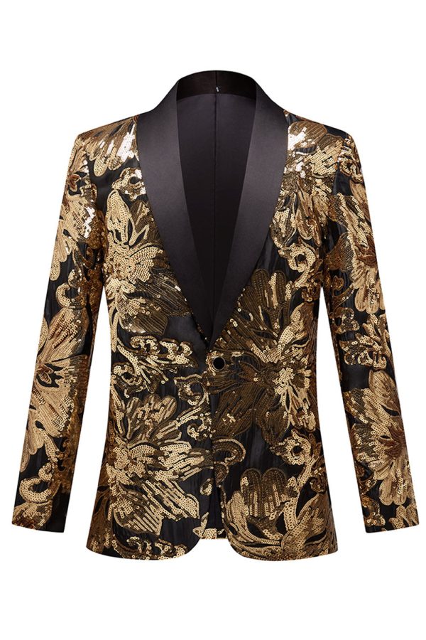 Golden Flower Shaped Sequins Men s Blazer Cheap