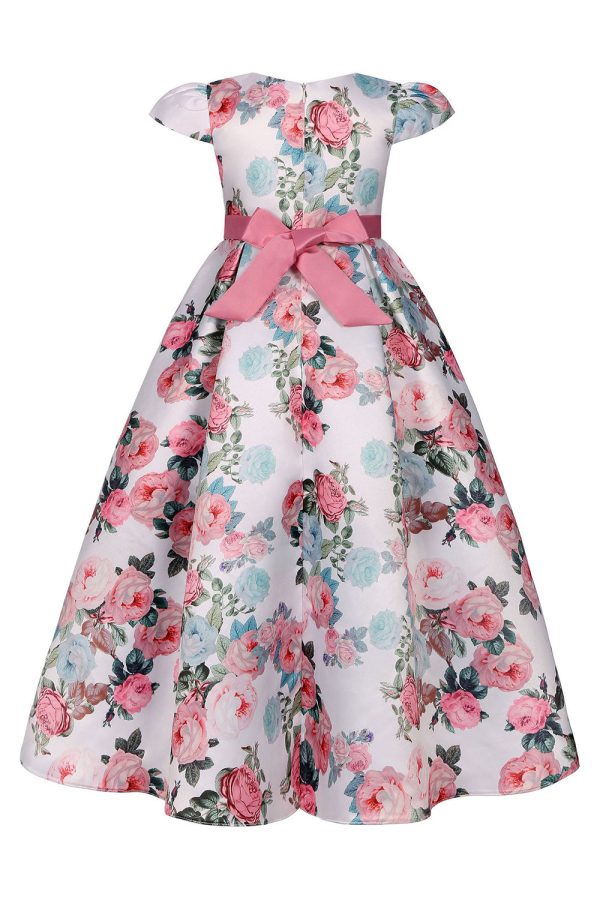 Blush Print Floral Long Girls  Dress with Bowknot Discount